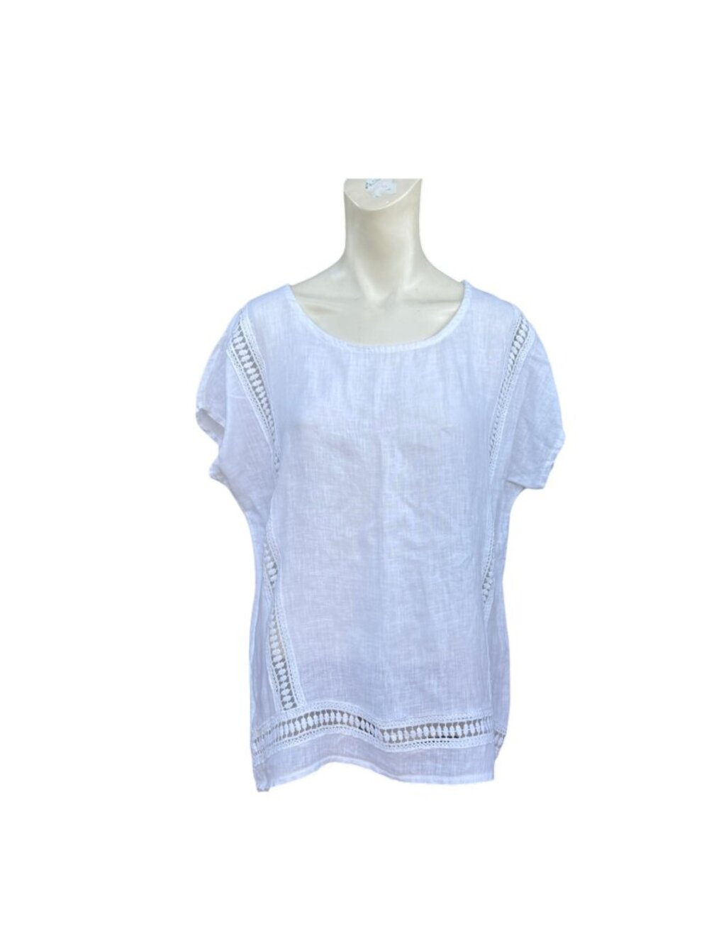 Alessia Pacini White Lace Trim Woven Scoop Neck Blouse Medium